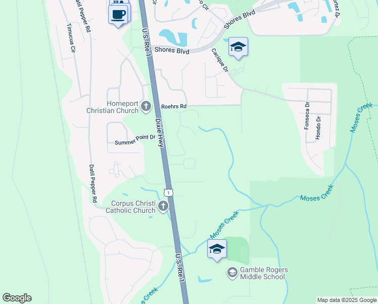 map of restaurants, bars, coffee shops, grocery stores, and more near 150 Bayberry Circle in St. Augustine