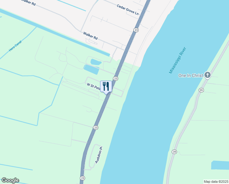 map of restaurants, bars, coffee shops, grocery stores, and more near 110 East Saint Peter Street in Belle Chasse
