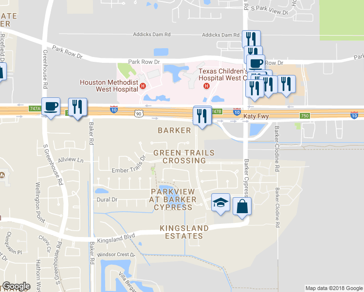 map of restaurants, bars, coffee shops, grocery stores, and more near 123 Locksley Trace Court in Houston