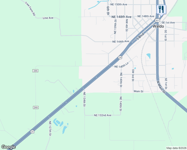 map of restaurants, bars, coffee shops, grocery stores, and more near 13856 Northeast Waldo Road in Waldo