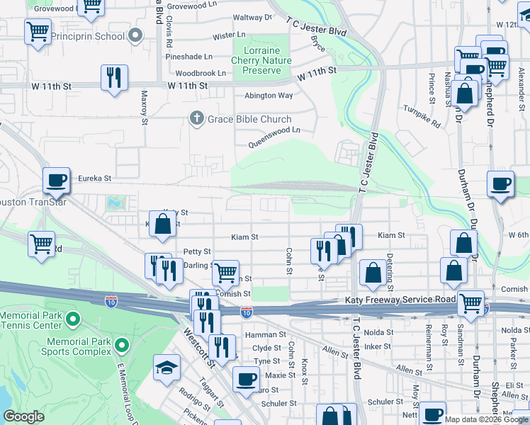 map of restaurants, bars, coffee shops, grocery stores, and more near 2702 Arabelle Street in Houston
