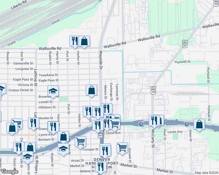 map of restaurants, bars, coffee shops, grocery stores, and more near 326 Exchange Street in Houston