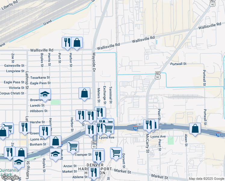 map of restaurants, bars, coffee shops, grocery stores, and more near 327 Terminal Street in Houston