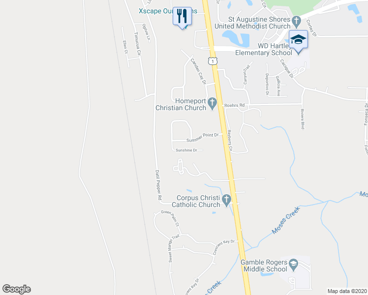 map of restaurants, bars, coffee shops, grocery stores, and more near 343 Sunshine Dr in St Augustine