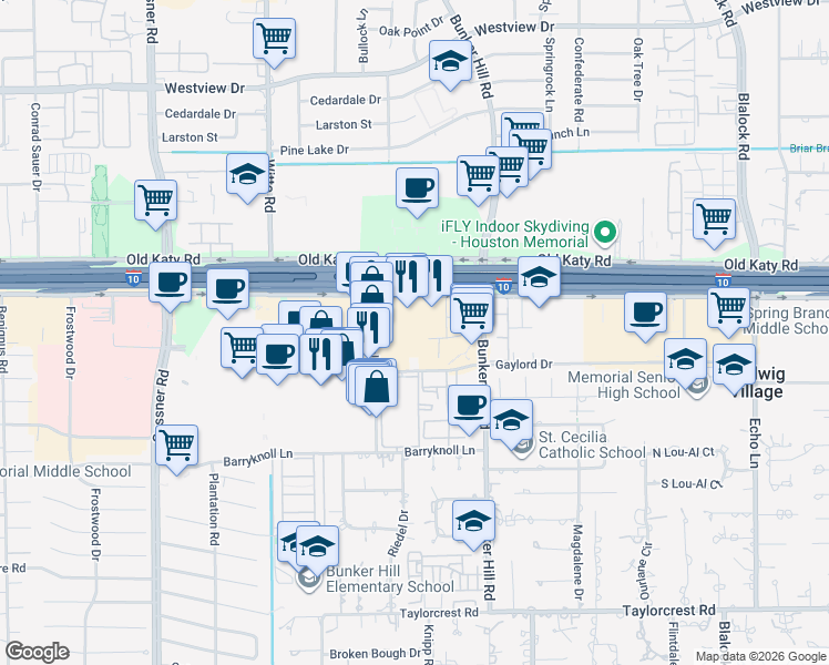 map of restaurants, bars, coffee shops, grocery stores, and more near 960 Memorial City Way in Houston