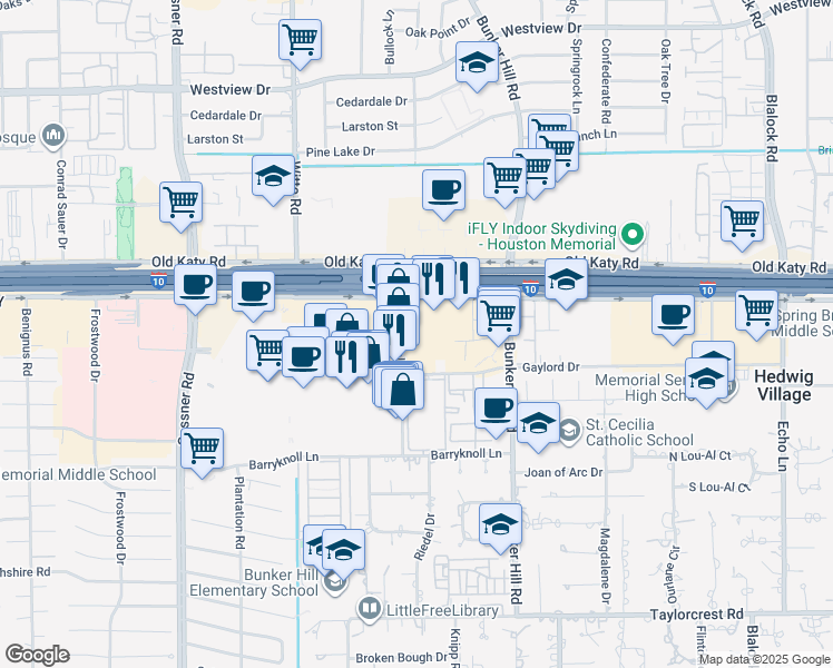 map of restaurants, bars, coffee shops, grocery stores, and more near 960 Memorial City Way in Houston