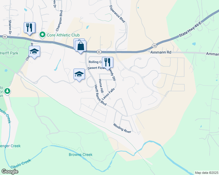 map of restaurants, bars, coffee shops, grocery stores, and more near 137 Saddle Horn in Boerne