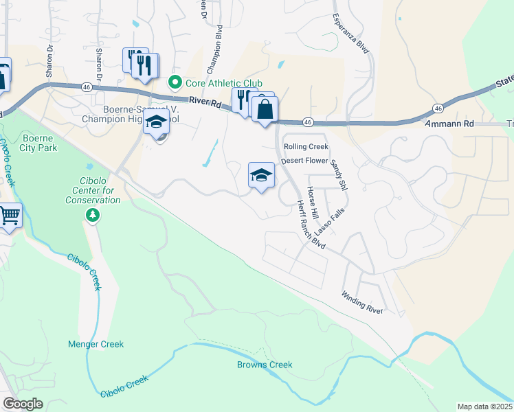 map of restaurants, bars, coffee shops, grocery stores, and more near 300 Herff Ranch Boulevard in Boerne