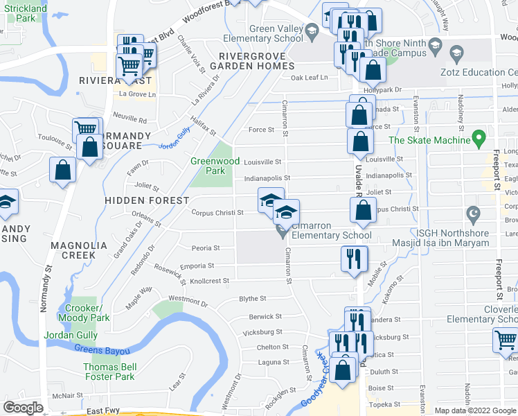 map of restaurants, bars, coffee shops, grocery stores, and more near 13129 Corpus Christi Street in Houston