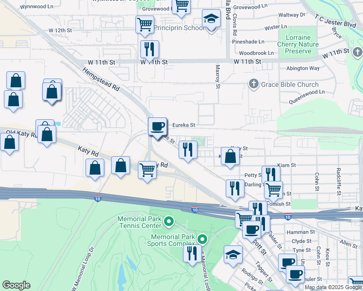 map of restaurants, bars, coffee shops, grocery stores, and more near 2702 Stelter Place in Houston