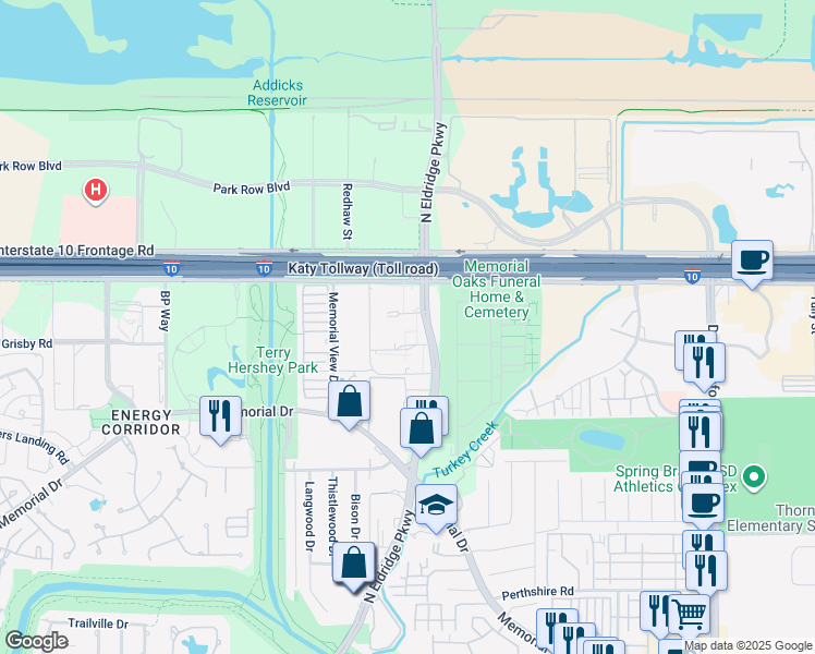map of restaurants, bars, coffee shops, grocery stores, and more near 925 North Eldridge Parkway in Houston