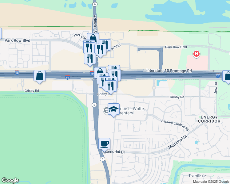 map of restaurants, bars, coffee shops, grocery stores, and more near 318 Addicks-Howell Road in Houston