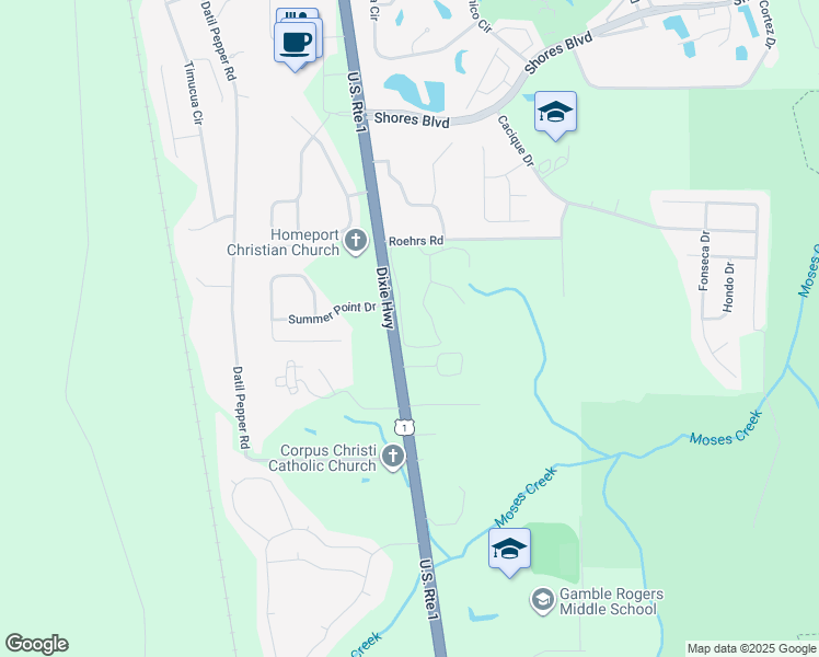 map of restaurants, bars, coffee shops, grocery stores, and more near 175 Bayberry Circle in St. Augustine