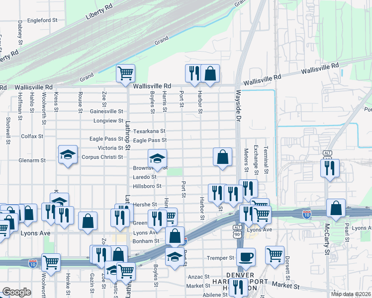 map of restaurants, bars, coffee shops, grocery stores, and more near 7232 Victoria Street in Houston