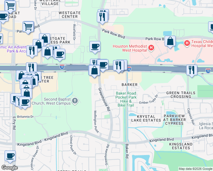map of restaurants, bars, coffee shops, grocery stores, and more near 210 W Larah Ln in Houston