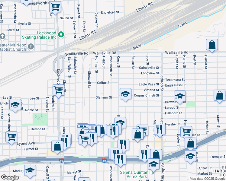 map of restaurants, bars, coffee shops, grocery stores, and more near 334 Woolworth Street in Houston