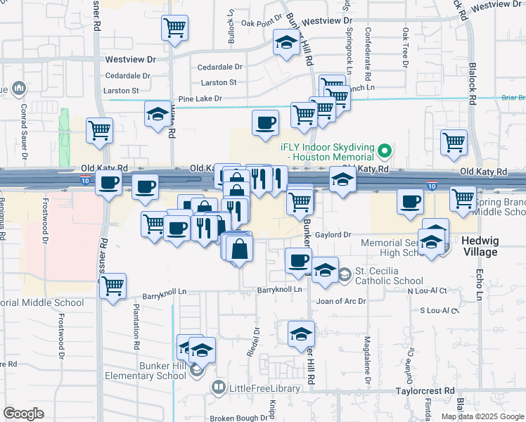 map of restaurants, bars, coffee shops, grocery stores, and more near 960 Memorial City Way in Houston