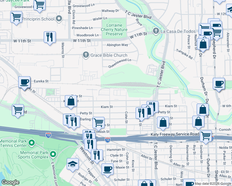 map of restaurants, bars, coffee shops, grocery stores, and more near 2703 Cohn Garden Lane in Houston