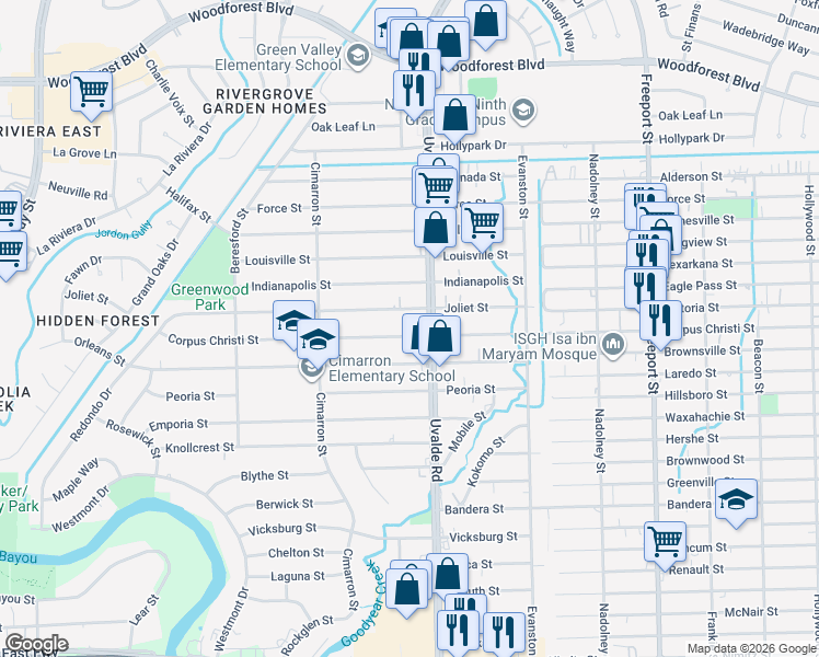 map of restaurants, bars, coffee shops, grocery stores, and more near 13378 Corpus Christi Street in Houston