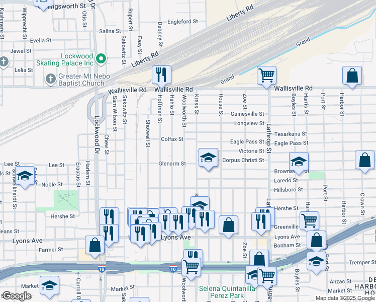 map of restaurants, bars, coffee shops, grocery stores, and more near 334 Woolworth Street in Houston