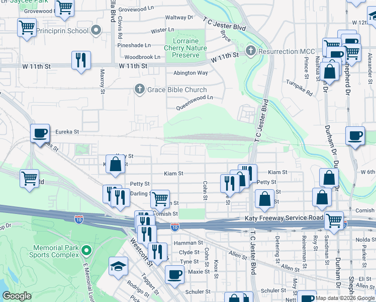 map of restaurants, bars, coffee shops, grocery stores, and more near 2703 Cohn Garden Lane in Houston