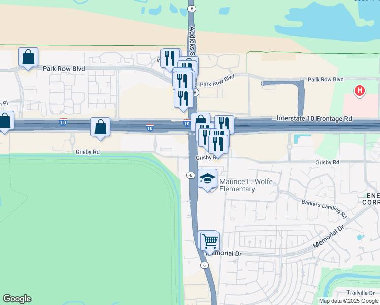 map of restaurants, bars, coffee shops, grocery stores, and more near 290 Texas 6 in Houston