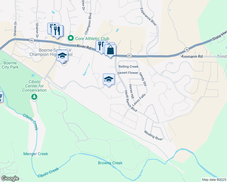 map of restaurants, bars, coffee shops, grocery stores, and more near 300 Herff Ranch Boulevard in Boerne