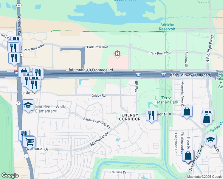 map of restaurants, bars, coffee shops, grocery stores, and more near 200 Westlake Park Boulevard in Houston
