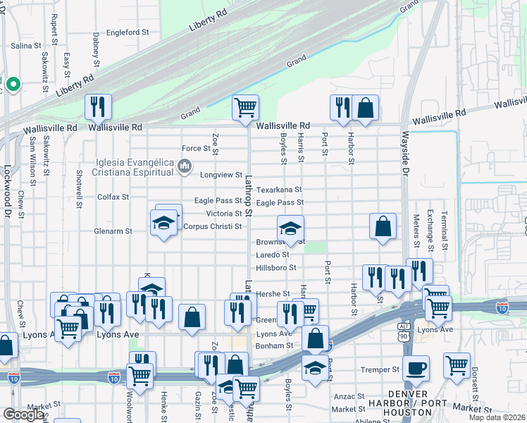 map of restaurants, bars, coffee shops, grocery stores, and more near 345 Lathrop Street in Houston