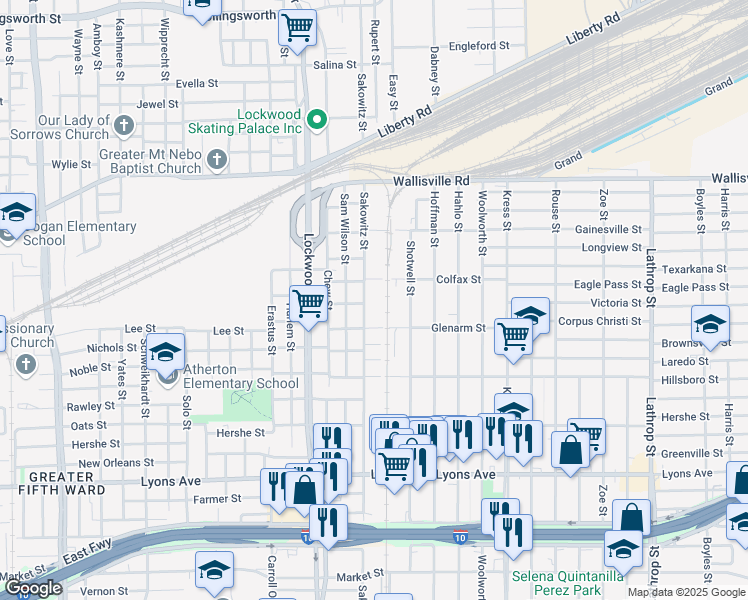map of restaurants, bars, coffee shops, grocery stores, and more near 2310 Sakowitz Street in Houston