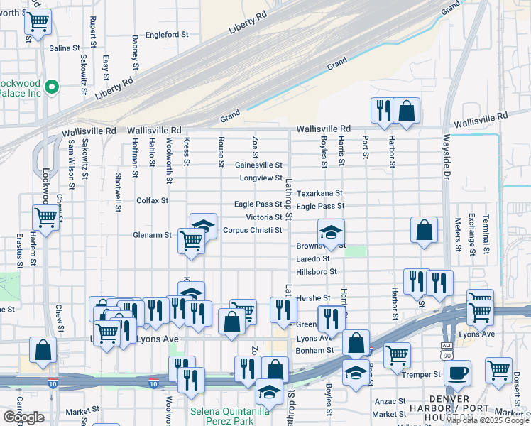 map of restaurants, bars, coffee shops, grocery stores, and more near 6715 Corpus Christi Street in Houston