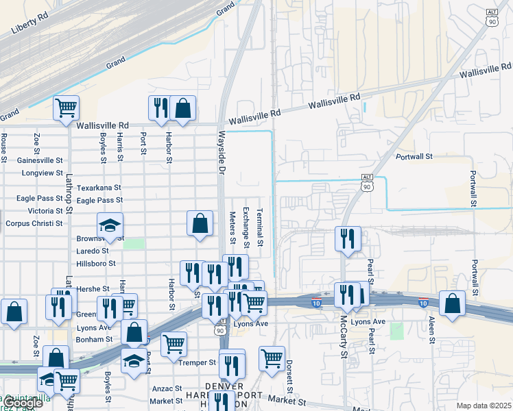 map of restaurants, bars, coffee shops, grocery stores, and more near 327 Terminal Street in Houston