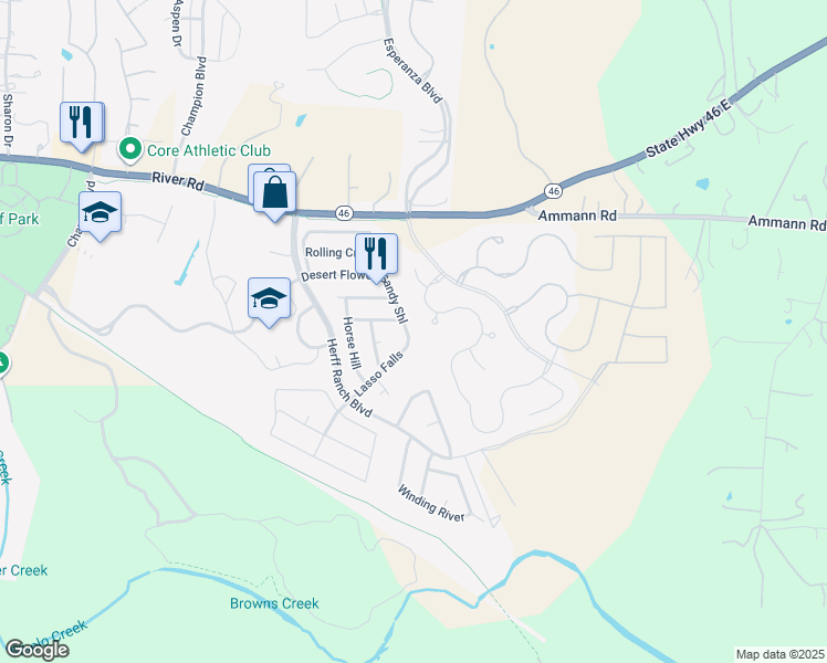 map of restaurants, bars, coffee shops, grocery stores, and more near 109 Cimarron Creek in Boerne