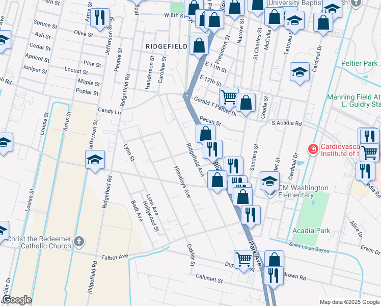 map of restaurants, bars, coffee shops, grocery stores, and more near 101-199 Lafaye Ave in Thibodaux