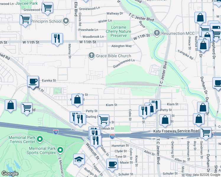 map of restaurants, bars, coffee shops, grocery stores, and more near 5728 Arabelle Crest in Houston