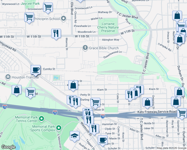 map of restaurants, bars, coffee shops, grocery stores, and more near 5728 Arabelle Crest in Houston