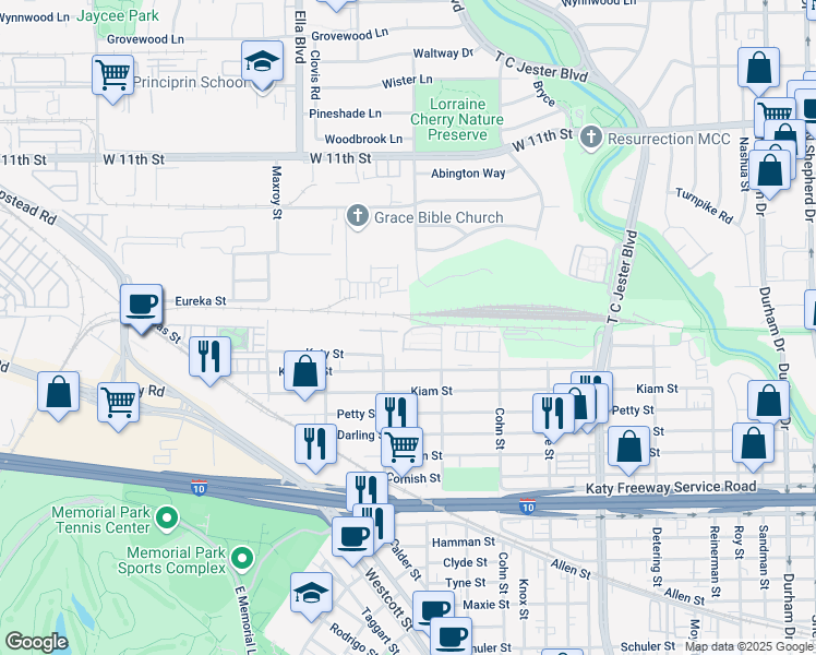 map of restaurants, bars, coffee shops, grocery stores, and more near 5728 Arabelle Crest in Houston