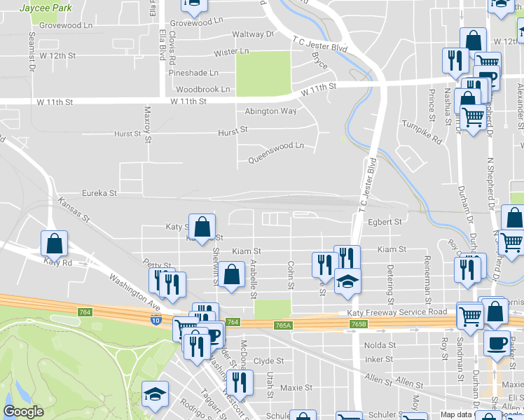 map of restaurants, bars, coffee shops, grocery stores, and more near 2727 Cohn Garden Lane in Houston