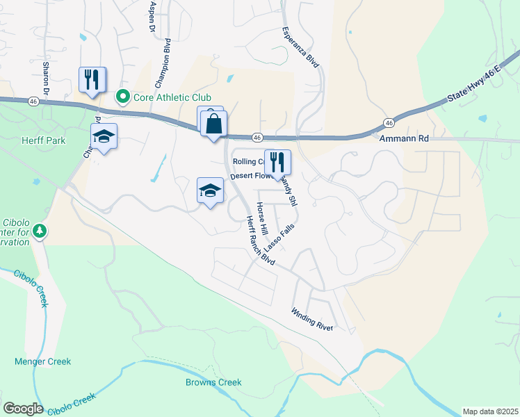 map of restaurants, bars, coffee shops, grocery stores, and more near 204 Horse Hill in Boerne