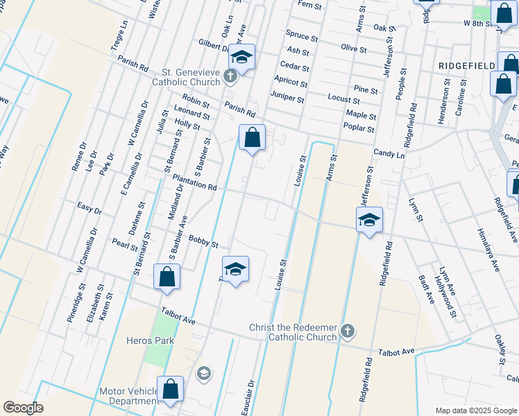 map of restaurants, bars, coffee shops, grocery stores, and more near 1002 Plantation Road in Thibodaux