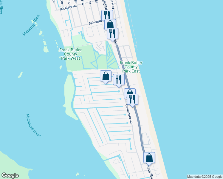 map of restaurants, bars, coffee shops, grocery stores, and more near 218 Pizarro Road in St. Augustine
