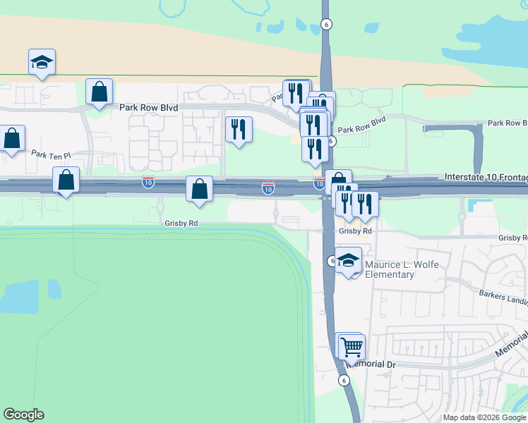 map of restaurants, bars, coffee shops, grocery stores, and more near 15021 Katy Freeway in Houston