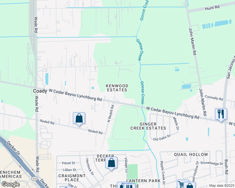 map of restaurants, bars, coffee shops, grocery stores, and more near 5620 North Redell Road in Baytown