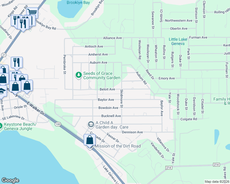 map of restaurants, bars, coffee shops, grocery stores, and more near 6343 Beloit Avenue in Keystone Heights