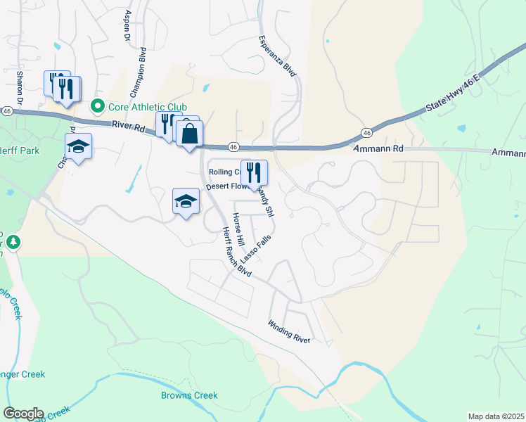 map of restaurants, bars, coffee shops, grocery stores, and more near 140 Dusty Corral in Boerne