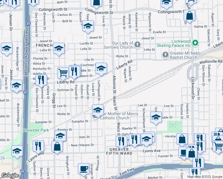map of restaurants, bars, coffee shops, grocery stores, and more near 4215 Quitman Court in Houston