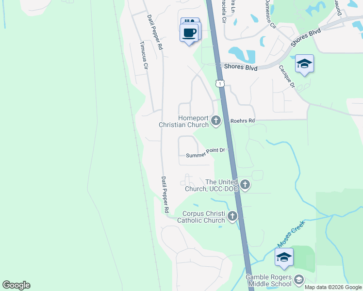 map of restaurants, bars, coffee shops, grocery stores, and more near 276 Sunshine Drive in St. Augustine