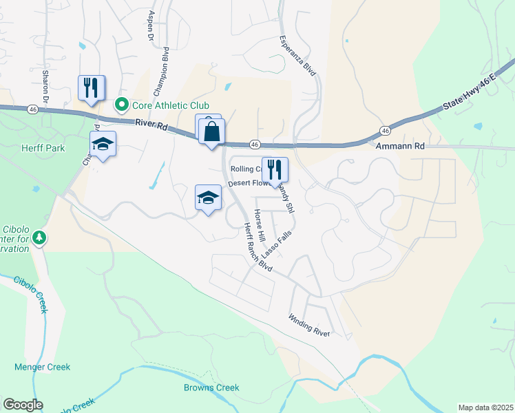 map of restaurants, bars, coffee shops, grocery stores, and more near 100 Dusty Corral in Boerne