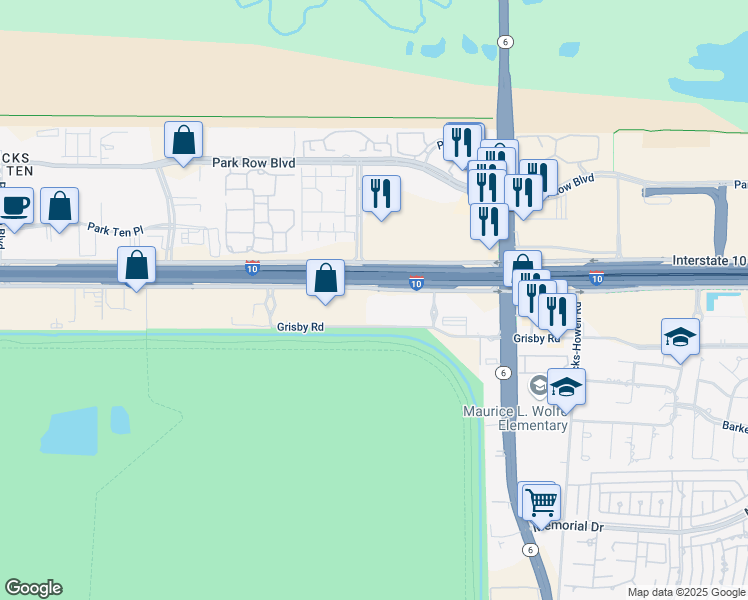 map of restaurants, bars, coffee shops, grocery stores, and more near 15155 Katy Fwy in Houston