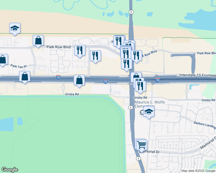map of restaurants, bars, coffee shops, grocery stores, and more near 15021 Katy Freeway in Houston